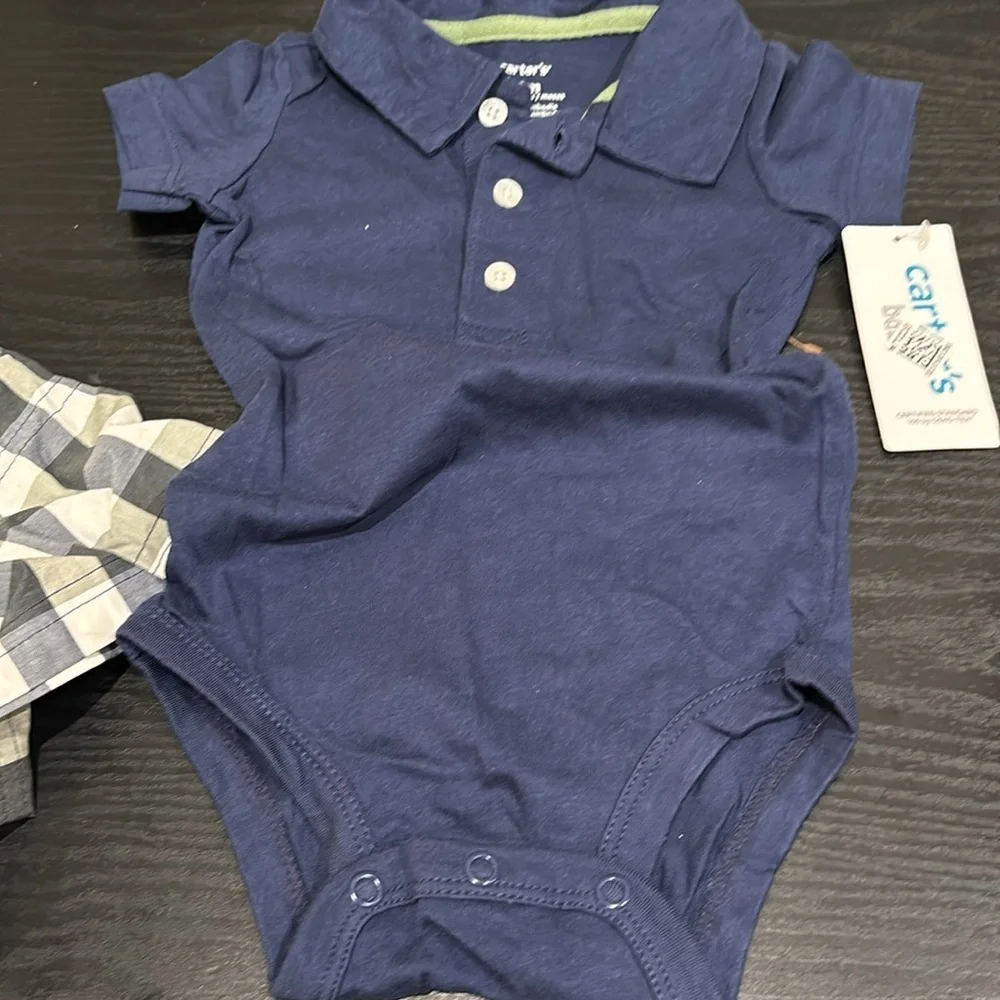 Carter's Blue Polo with Checkered Shorts